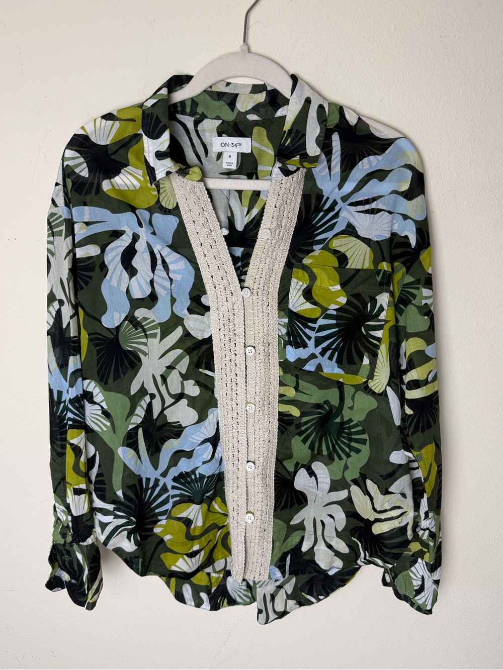 Cotton Crochet Button-Up Shirt